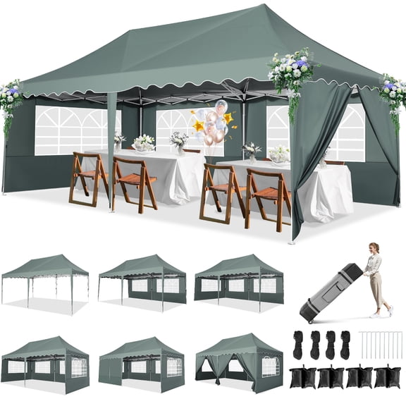 HOTEEL Canopy 10'x20' Pop Up Canopy Tent Heavy Duty Waterproof Adjustable Commercial Instant Canopy Outdoor Party Canopy Parties,Wedding,Outside Patio,Event,Portable Car Canopy,Gray