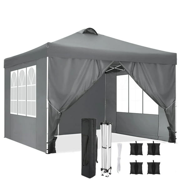 HOTEEL Canopy 10x10 Waterproof Pop up Canopy Tent with 4 Sidewalls Outdoor Event Shelter Tent for Parties Sun Shade Party Commercial Canopy with Air Vent & Carry Bag,Gray