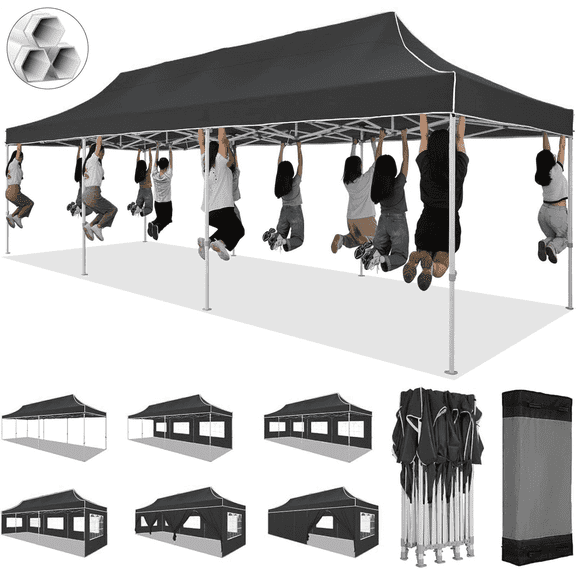 HOTEEL Canopy 10x30 Pop up Canopy with 8 Sidewalls Heavy Duty Party Tent Outdoor Party Event Gazebo Commercial Canopy Tents for Parties Wedding Outdoor Events,Black