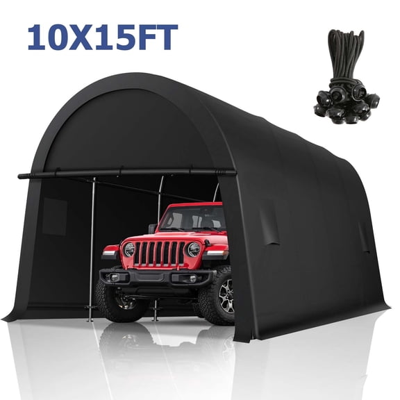 HOTEEL Carport 10x15ft Heavy Duty, Portable Garage Carport Canopy with All-Steel Metal Frame & Vents, Round Style Outdoor Storage Shed for Car, Truck, Boat, Patio Furniture Anti-Snow Waterproof