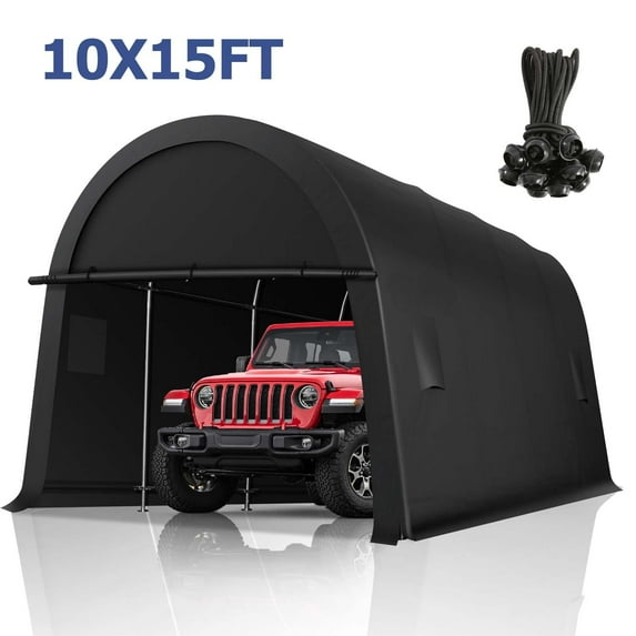 HOTEEL Carport 10x15ft Heavy Duty, Portable Garage Carport Canopy with All-Steel Metal Frame & Vents, Round Style Outdoor Storage Shed for Car, Truck, Boat, Patio Furniture Anti-Snow Waterproof