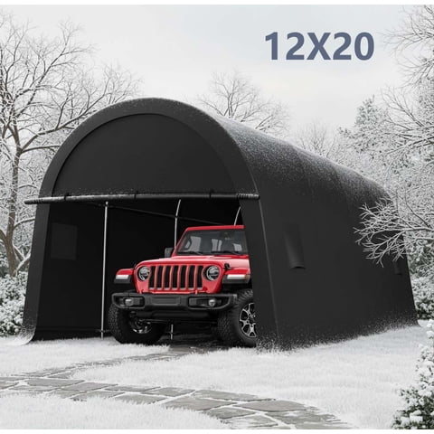 HOTEEL Carport 12x20ft Heavy Duty Portable Garage with All-Steel Metal Frame & Vents, All-Season Round Style Outdoor Storage Shed for Car, Truck, Boat, Patio Furniture Anti-Snow Waterproof