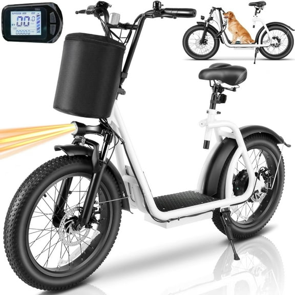 HOTEEL Electric Scooter for Adults, Foldable Scooter with Seat & Carry Basket, Peak 819W Motor - 20MPH 300lbs Max Load E Mopeds for Adults, White