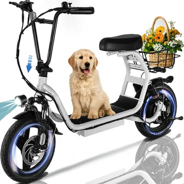 HOTEEL Electric Scooter with 14" Tires Electric Bike, 500W Peak Motor up to 20 MPH and 15 Miles Range, White