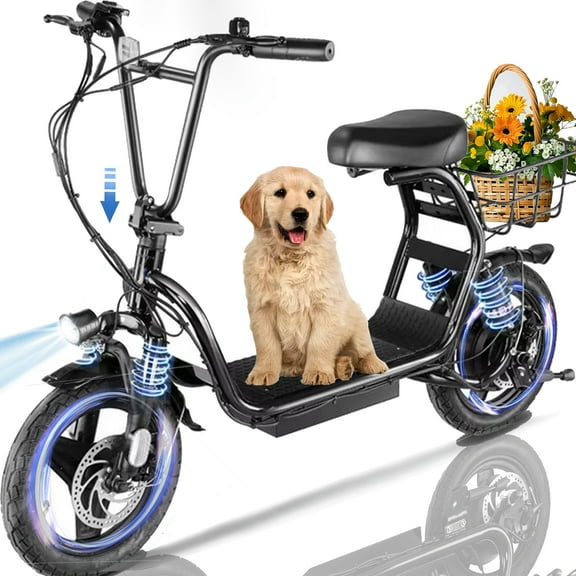 SANOPY Electric Scooter with Seat, 1200W Peak 30 Miles Range 20Mph Top Speed, Foldable Electric Scooter for Adults with Basket, Black