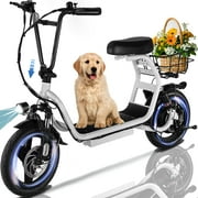 HOTEEL Electric Scooter with Seat, 500W 500Wh Battery 25 Miles Range 20Mph Top Speed, Foldable Electric Scooter for Adults with Basket, White