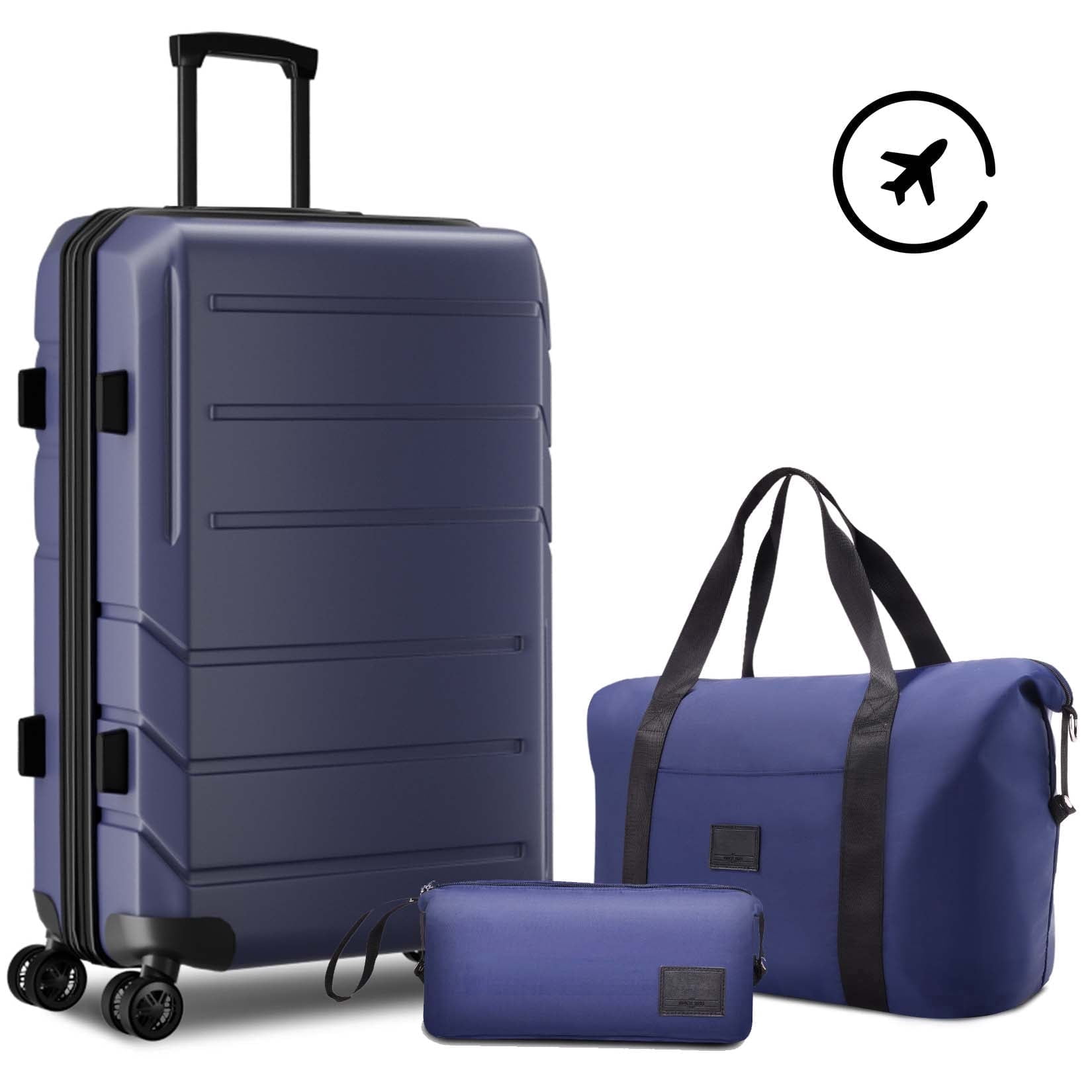 HOTEEL 3 Piece Carry on Luggage Set,Expandable ABS+PC Lightweight Hard Shell Suitcases with Spinner Wheels&TSA Lock,Portable Travel Bag and Toiletry Bag,Blue