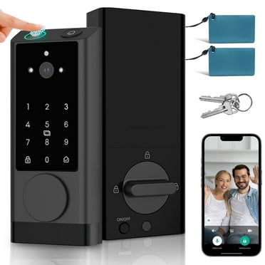 HOTEEL G1 Smart Lock with Camera, Keyless Entry Door Lock with Doorbell,App Remote Control,WiFi Fingerprint Door Lock,Two-Way Video,Human Detection,IP65 Waterproof, with Keys and IC Cards,Black