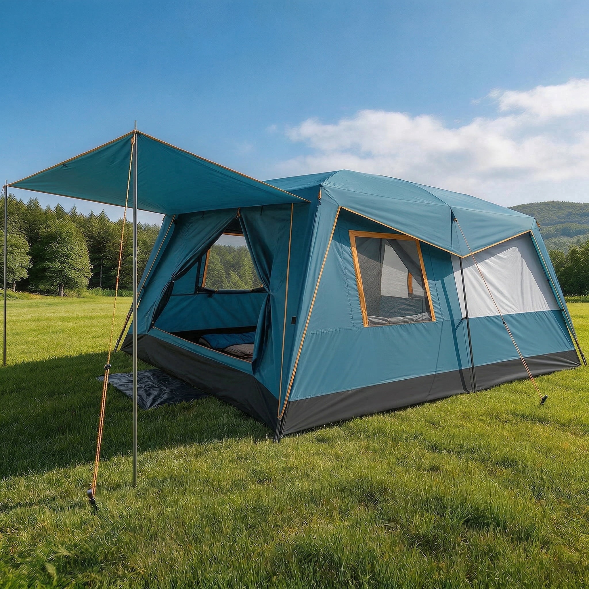 HOTEEL 10 Person Camping Tent Family Tents, Instant Cabin Tents, Family Cabin Multi Room Pop Up Tents Car Camping for Parties, Music Festival Tent, Big, Easy Up, Included Storage Pockets, Blue