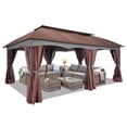 thumbnail image 1 of HOTEEL Heavy Duty 12X20 Outdoor Patio Gazebo with Mosquito Netting Curtains,Double-Roof Canopy Tent Gazebo for Parties,Backyards,Gardens,Brown, 1 of 10