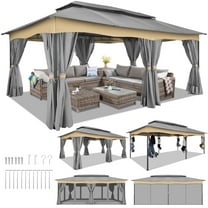 HOTEEL Heavy Duty 12X20 Outdoor Patio Gazebo with Mosquito Netting Curtains,Double-Roof Canopy Tent Gazebo for Parties,Backyards,Gardens,Gray