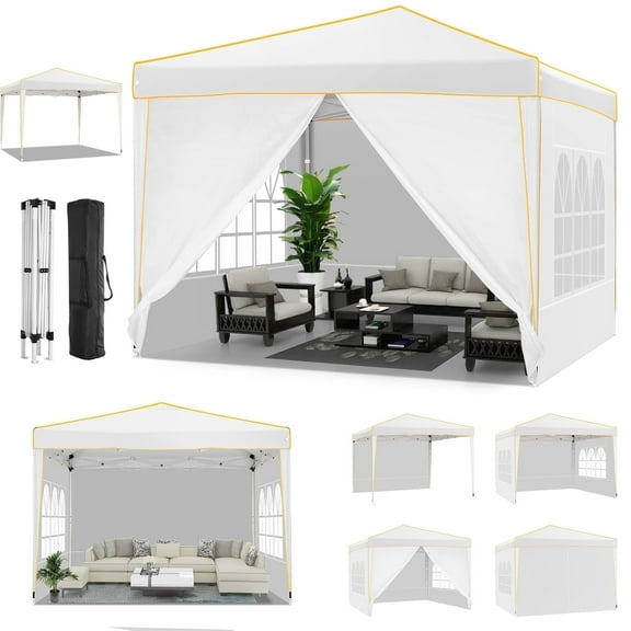 HOTEEL Pop up Canopy Tent 10x10 Commercial Instant Canopy with 4 Sidewalls & Carry Bag,Portable Tent for Parties Beach Camping Party Event Shelter Sun Shade,White
