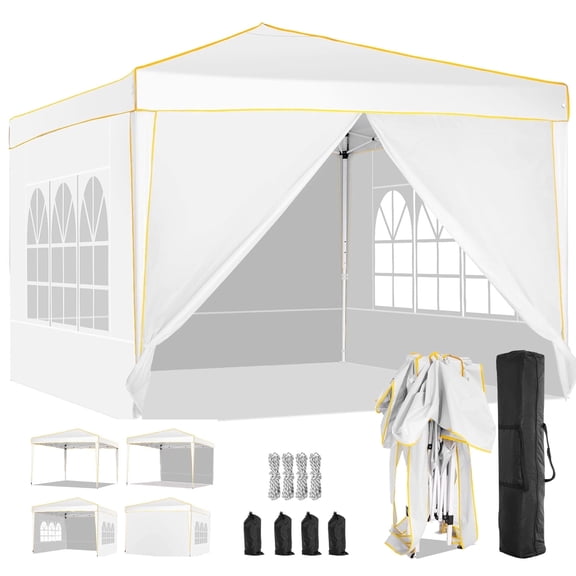 HOTEEL Pop Up 10x10 Canopy Tent,Outdoor Patio Gazebo Tent with Sidewalls,Easy Up Canopy with 4 Removable Sidewalls,UPF 50+,White