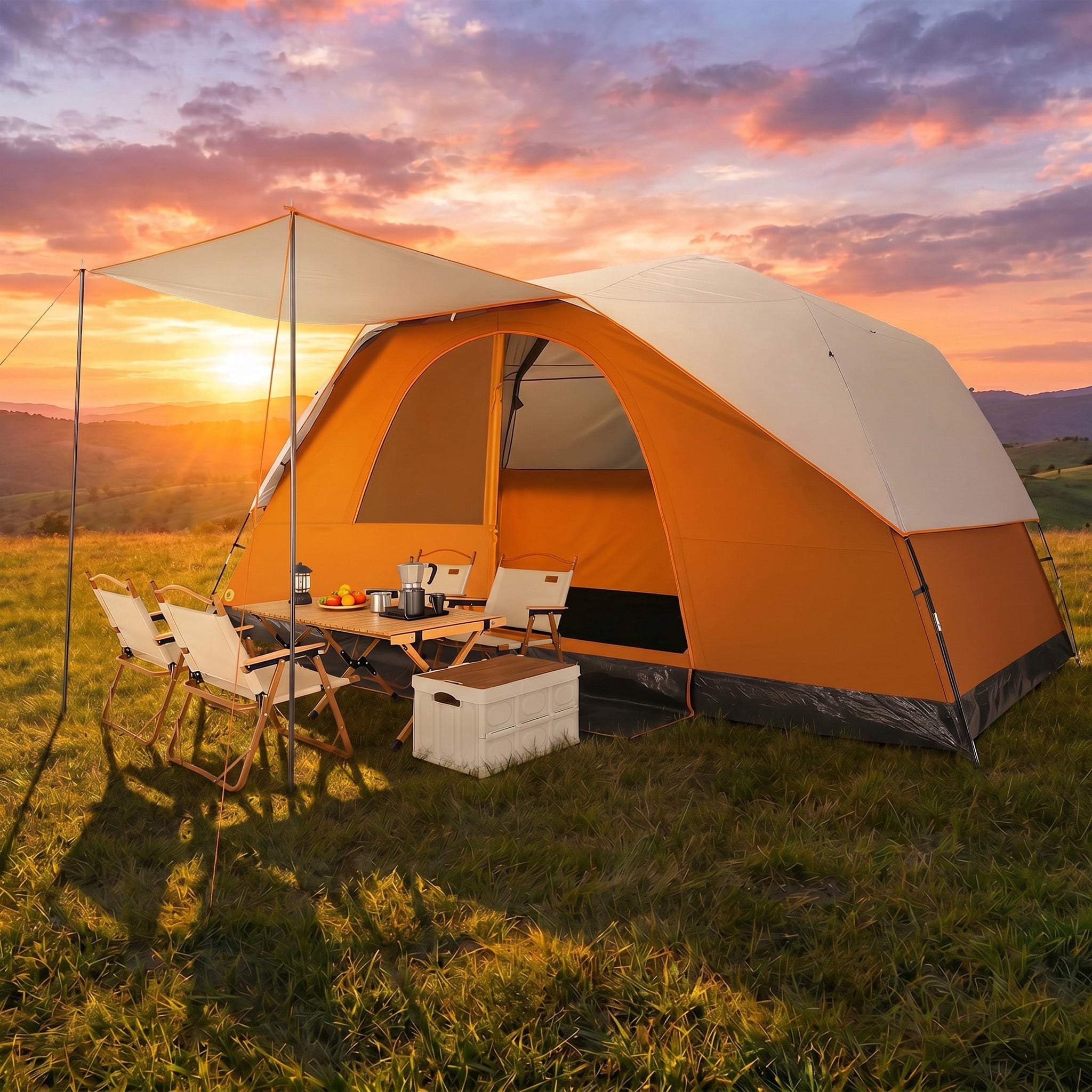 HOTEEL Tents for Camping, 8-10-12 Person Fmaily Camping Tent with Screen Porch, Waterproof Outdoor Tent with Removable Rainfly & Mesh Window for Camping Backpacking Hiking, Orange
