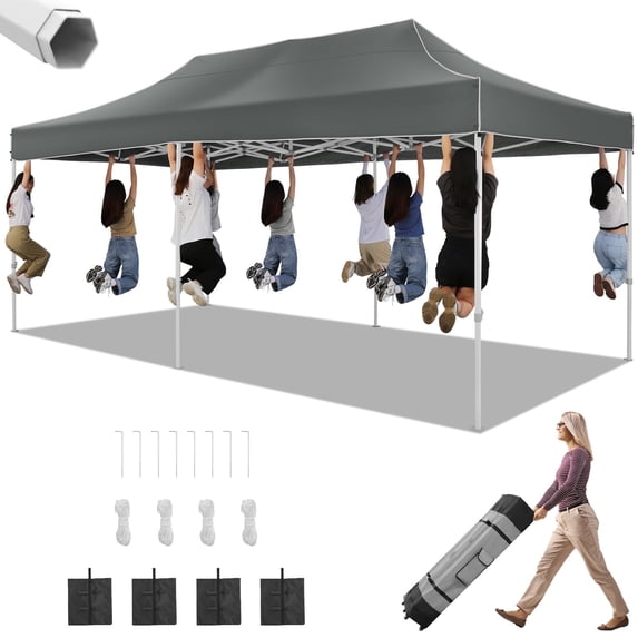 HOTEEL Tents for Parties, 10x20 Pop up Canopy Heavy Duty, Commercial Outdoor Canopy Tent for Event Wedding, All Season Wind UV 50+&Waterproof Gazebo with Roller Bag, Thickened Legs, Gray