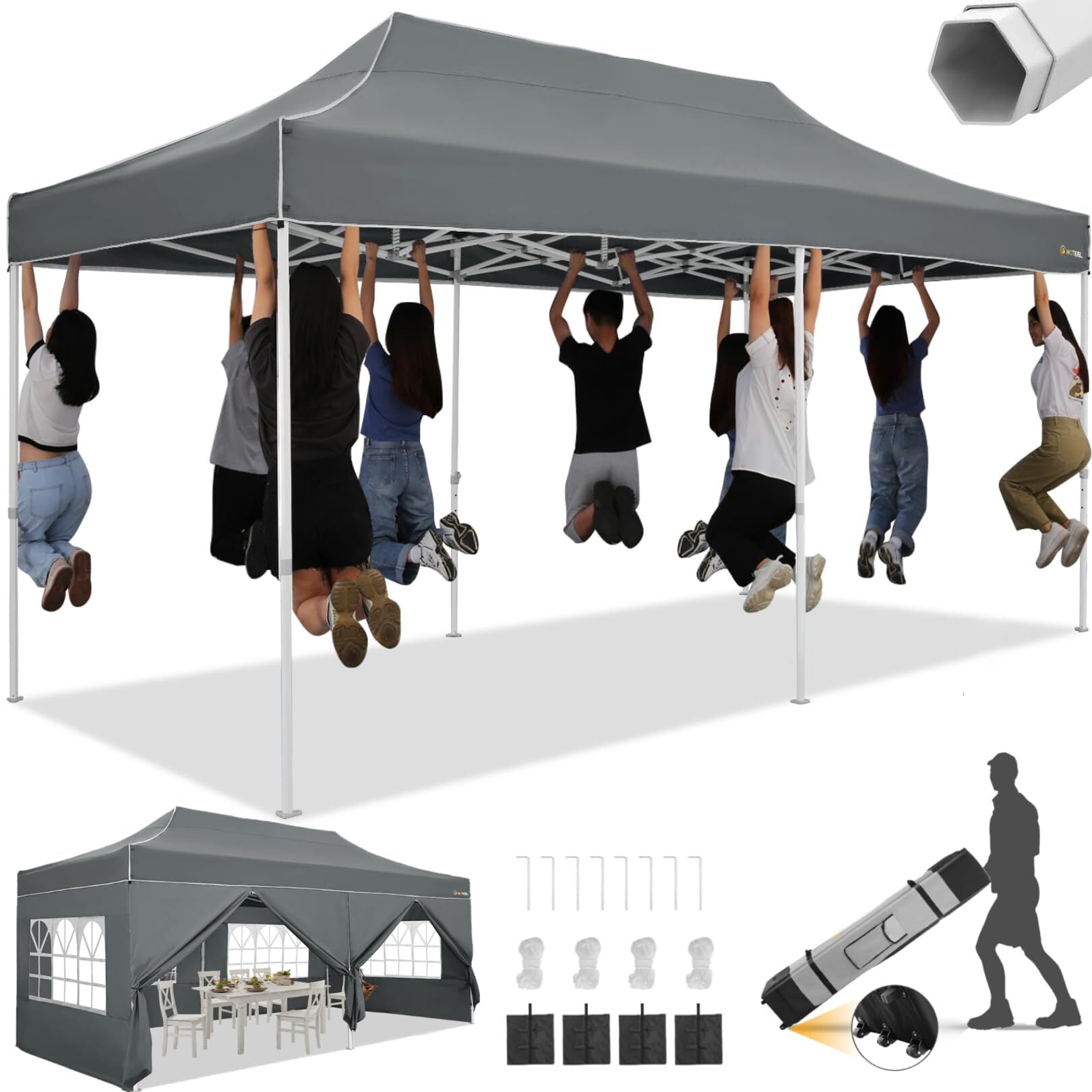 HOTEEL Tents for Parties, 10x20 Pop Up Canopy Tent Heavy Duty with 6
