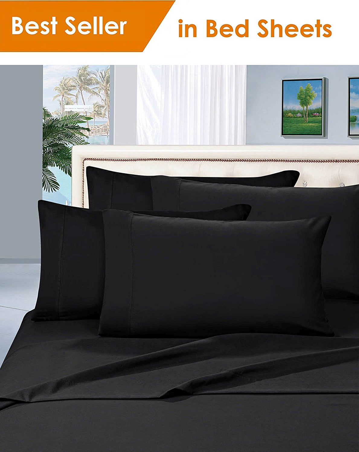 Elegant Comfort Embroidered Split King Size Bed Sheet Polyester Black 5 Piece1500 Thread Count