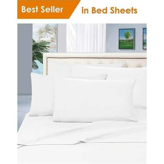 Elegant Comfort 5-Piece 1500 Thread Count White Bed Sheet Set, King Deep Pocket Fade Resistant