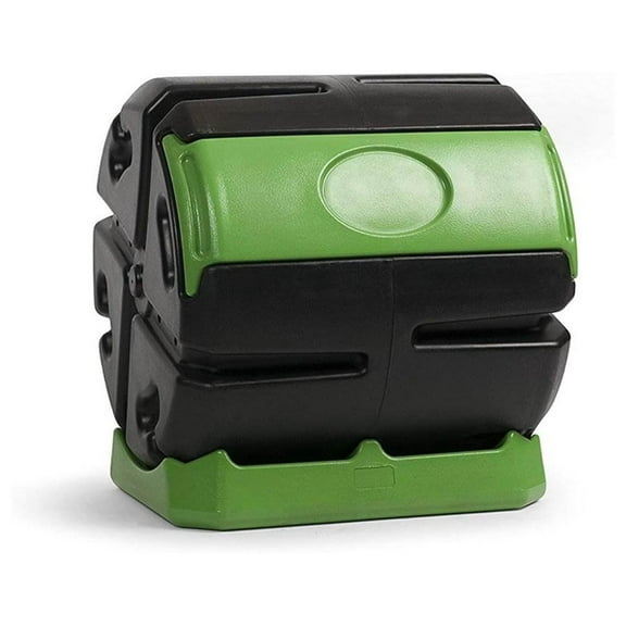 HOTFROG Rolling 37-Gallon Single Chamber Batch Tumbling Composter - Outdoor Rotating Garden Compost Bin, Black & Green