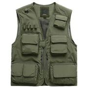 HOTIAN Fishing Vest Jcket for Men and Women Quick-Dry Outdoor Cargo Utility Vests with Multi-Pocket for Travel Work Photography Army Green XXXL