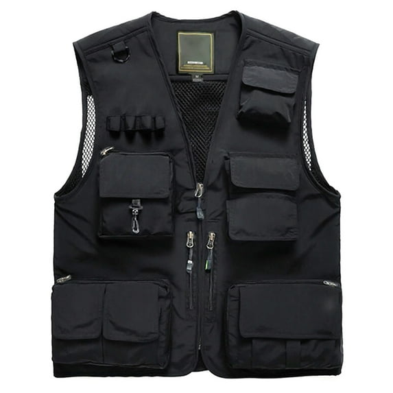 HOTIAN Fishing Vest Jcket for Men and Women Quick-Dry Outdoor Cargo Utility Vests with Multi-Pocket for Travel Work Photography Black XXL