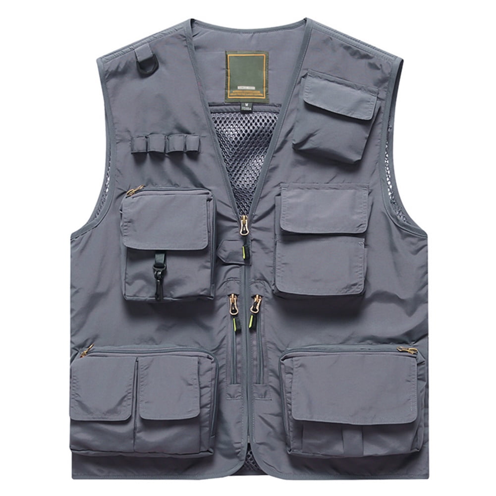 Xysaqa Men's Outdoors Travel Sports Multi-Pockets Work Fishing Vests Photo  Cargo Lightweight Vest Outerwear Sleeveless Jacket for Golfs M-5XL Big 