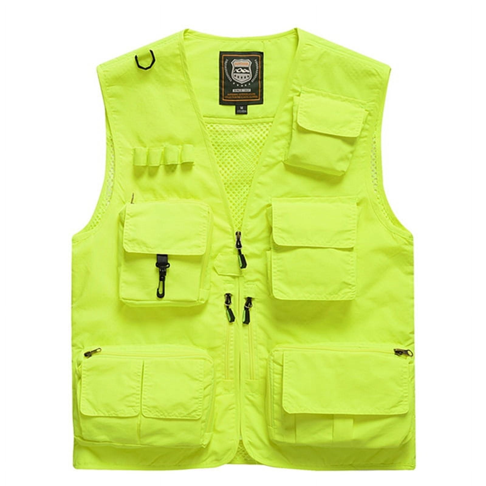 HOTIAN Fishing Vest Jcket for Men and Women Quick-Dry Outdoor Cargo Utility  Vests with Multi-Pocket for Travel Work Photography Neon Green M