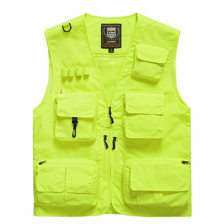 HOTIAN Fishing Vest Jcket for Men and Women Quick-Dry Outdoor Cargo Utility  Vests with Multi-Pocket for Travel Work Photography Neon Green XL