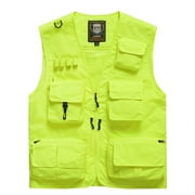 HOTIAN Fishing Vest Jcket for Men and Women Quick-Dry Outdoor Cargo Utility Vests with Multi-Pocket for Travel Work Photography Neon Green XXXL