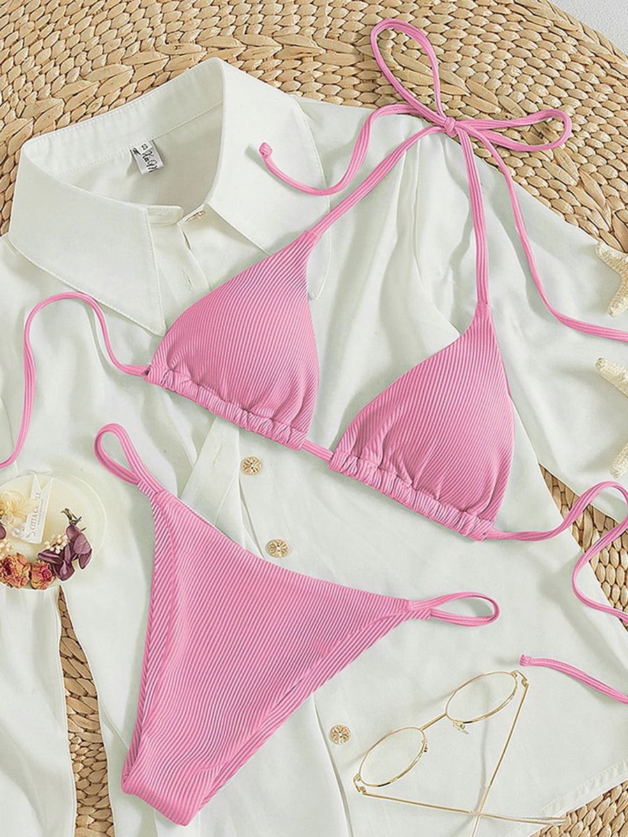 HOTIAN Women Triangle Halter Bikini Set High Cut String Thong Bathing ...