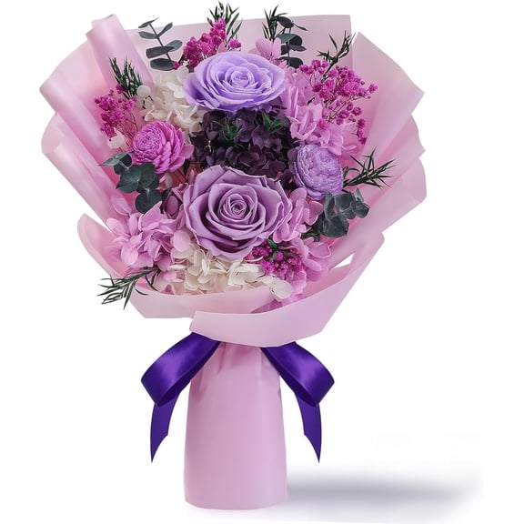 HOTKBO Flowers for Delivery Prime,Preserved Purple Roses Bouquet - Real Flowers Last 2-3 Years, Valentine's Day Anniversary Birthday Gifts for Women Mom Wife Grandma C113
