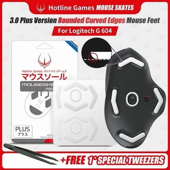 HOTLINE GAMES 3.0 PLUS Mouse Feet Skates For Logitech G604 Lightspeed Wireless Gaming Mouse, 2Sets