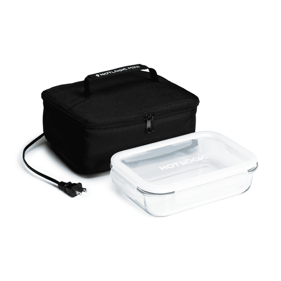HOTLOGIC Mini Portable Electric Lunch Box Food Heater with Glass Container - Food Warmer and Heated Lunch Box for Adults Car/Home - Cook, Reheat, and Keep Your Food Warm - BLACK - 120V