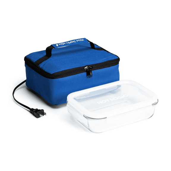 HOTLOGIC Mini Portable Electric Lunch Box Food Heater with Glass Container - Food Warmer and Heated Lunch Box for Adults Car/Home - Cook, Reheat, and Keep Your Food Warm - BLUE - 120V