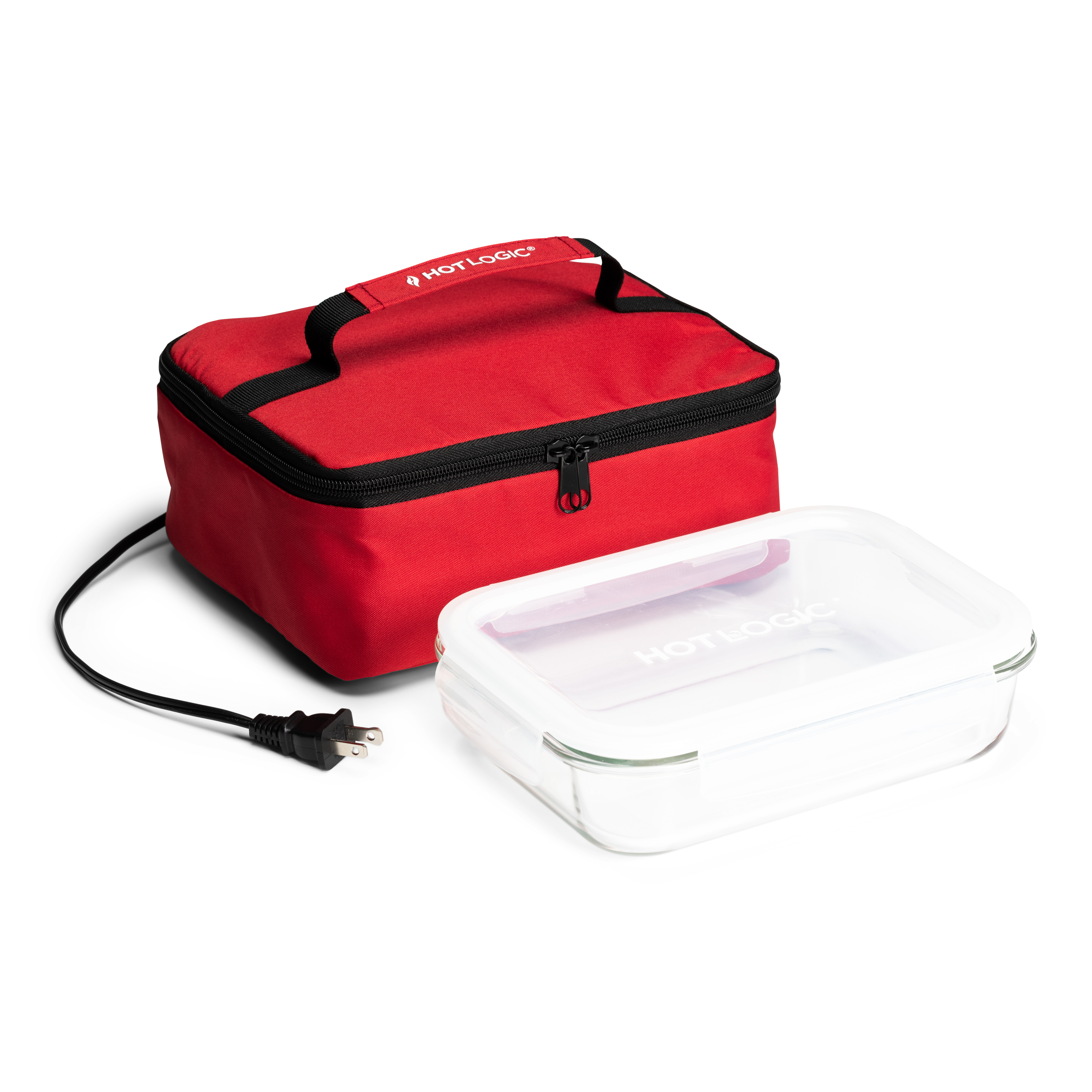HOTLOGIC Food Warming Tote, Lunch Bag 120V with Glass Dish, Red