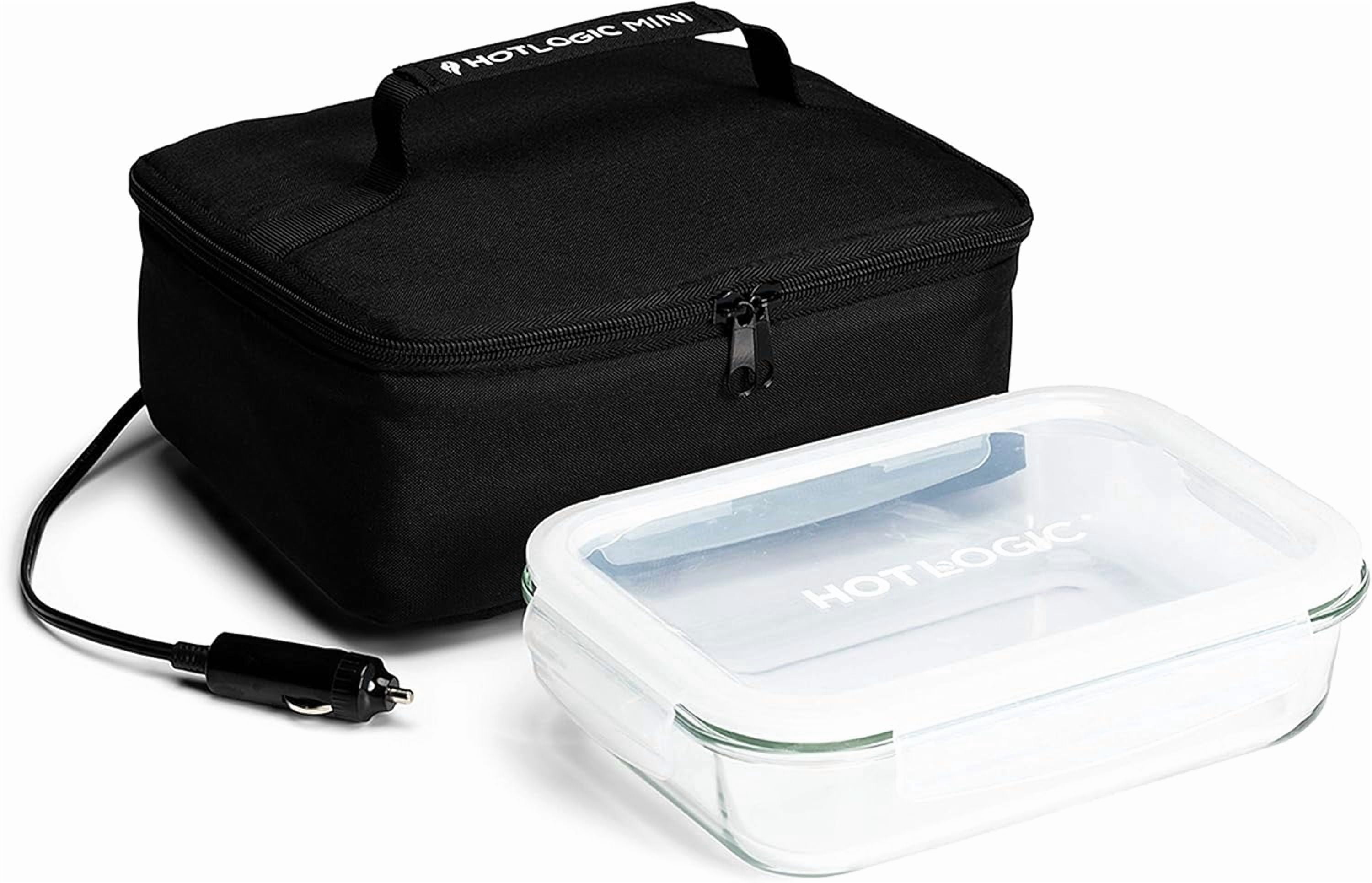 HOTLOGIC Food Warming Tote, Lunch Bag 12V with Glass Dish, Black