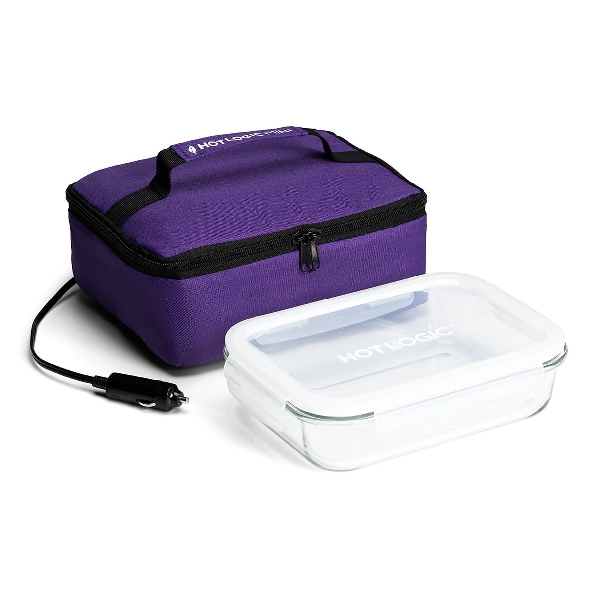 HOTLOGIC Food Warming Tote, Lunch Bag 12V with Glass Dish, Purple