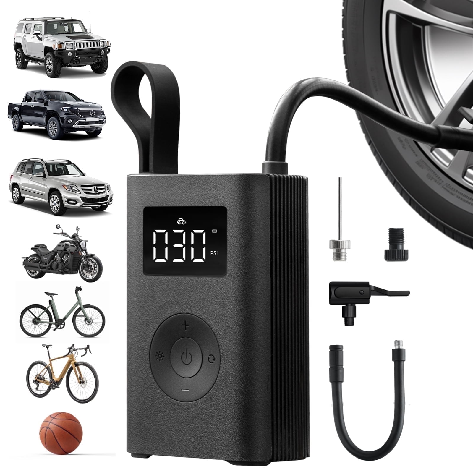 HOTO Adv Portable Air Compressor & Tire Inflator, 150 Psi Digital Gauge, Auto Shut-Off for Car, Bike, Motorcycle & Sports Balls