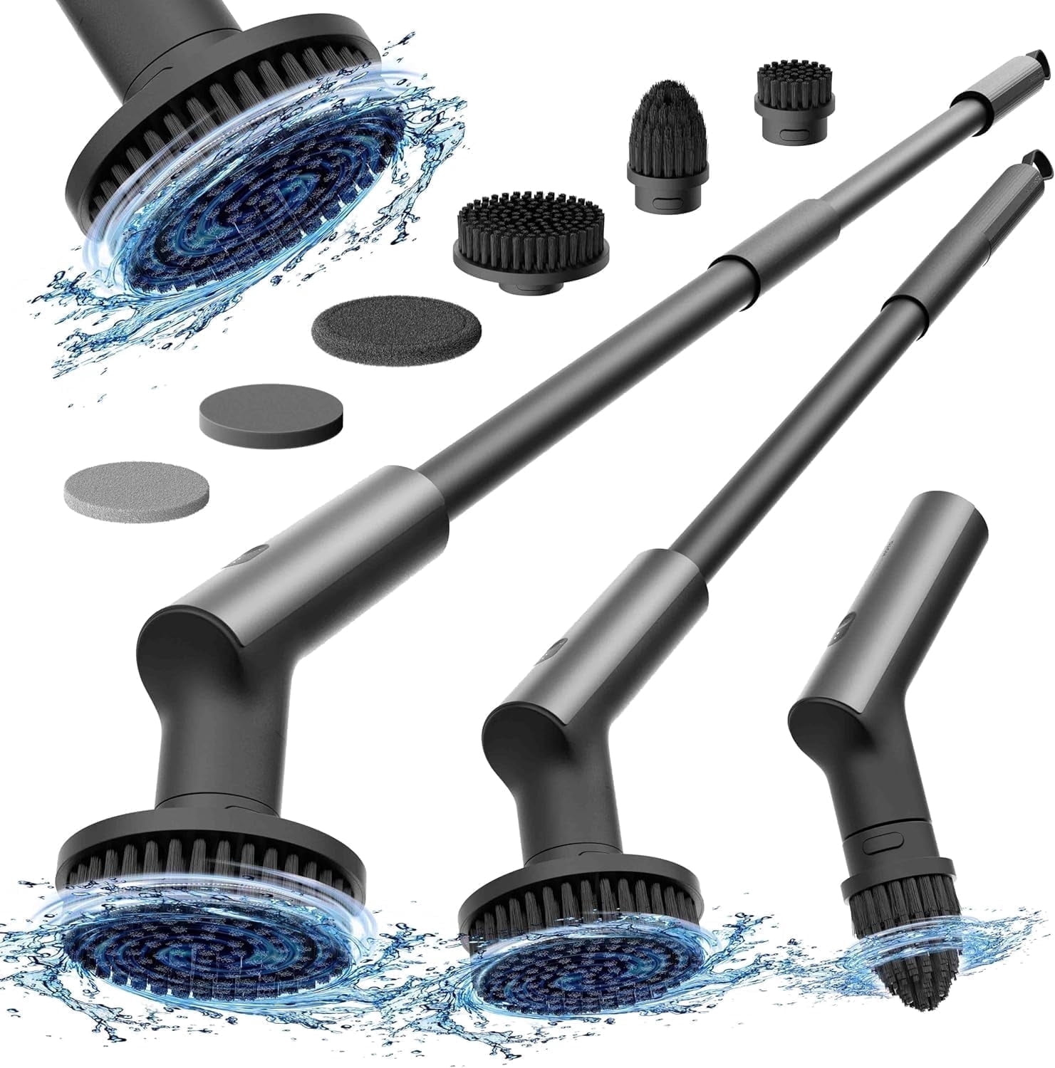 HOTO Cordless Electric Spin Scrubber, IPX7 Full Body Waterproof Long Handle Scrub Brush with 6 Brush Heads for Bathroom Tile Floor Shower