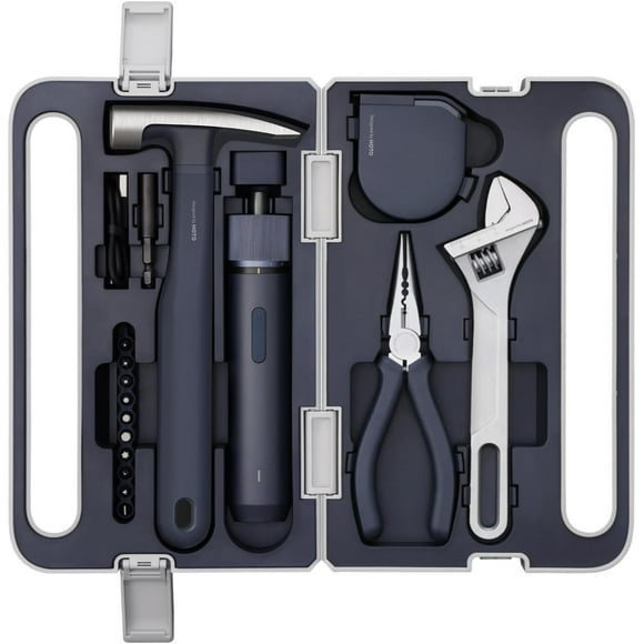 HOTO 18 in 1 Home Tool Kit, Cordless Electric Screwdriver Tool Set with LED, Portable Home Repair Set for DIY Projects Dorm Repairs Assembling