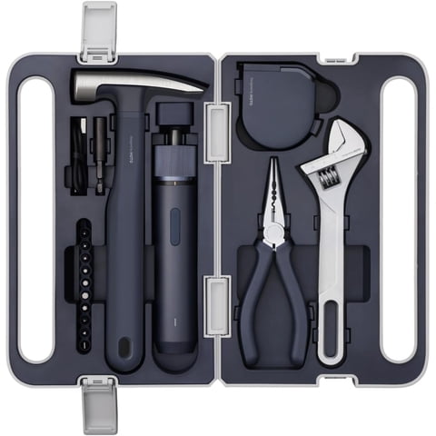 HOTO 18 in 1 Home Tool Kit, Cordless Electric Screwdriver Tool Set with LED, Portable Home Repair Set for DIY Projects Dorm Repairs Assembling