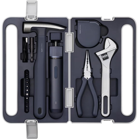 HOTO 18 in 1 Home Tool Kit, Cordless Electric Screwdriver Tool Set with LED, Portable Home Repair Set for DIY Projects Dorm Repairs Assembling