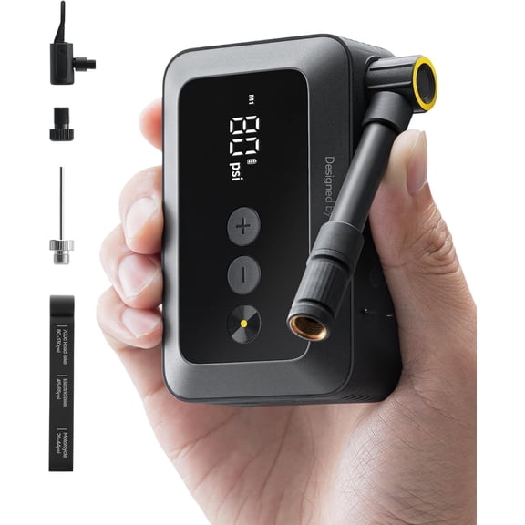 HOTO Mini Bike Tire Pump, 25s Fast Inflate Bicycle Pump with Guage, 150PSI Portable Electric Bike Air Pump with Presta and Schrader Valve for Road Bike, Motorcycle, Mountain Bike, BMX, Sports Ball