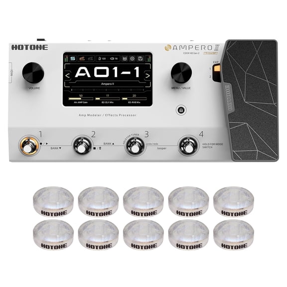 HOTONE Multi-Effects Pedal Dual Effect Chains with Expression Pedal FX Loop MIDI I/O Stereo OTG USB Audio Interface Touch Screen Ampero IIInclude 10 PCS Additional Footswitch Toppers