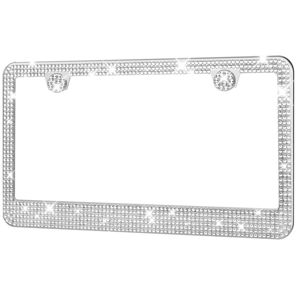 HOTOR 1-Pack Bling Car License Plate Frames for Women, Stainless Steel, Sparkly License Plate Frame, White