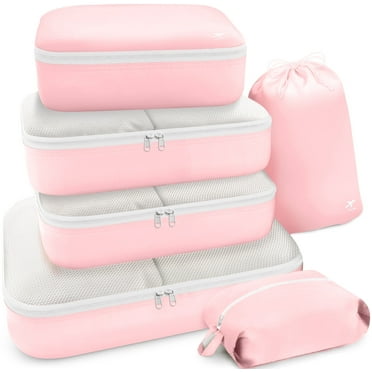 HOTOR Packing Cubes, 6-Piece Travel Luggage Organizer Set with Zipper Closure, Lightweight Waterproof Bags, Pink