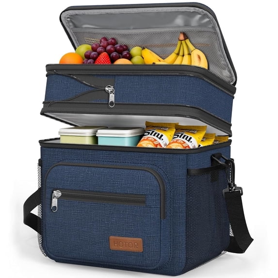 HOTOR Double-Layer Insulated Lunch Box for Men & Women, Leakproof Cooler for Work, Travel & Picnic, 11.1" x 9.7" x 6.7", Dark Blue