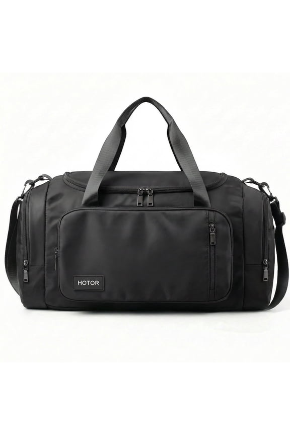 Gym Duffle Bag with Shoe Compartment, Adjustable Strap and Luggage Sleeve, Black, 20.5 x 11.0 x 10.6"