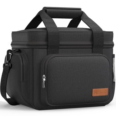 HOTOR Insulated Lunch Box, Leak-Proof Cooler Bag with Adjustable Strap & Multiple Pockets, 9.8" x 8.7" x 5.9", Black