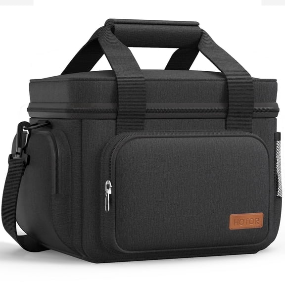 HOTOR Lunch Box for Men and Women - Premium Leak-Proof Insulated Lunch Bag with Adjustable Shoulder Strap, Large Capacity Cooler Lunch Bag, 13.3" x 9.9" x 9.0", Black